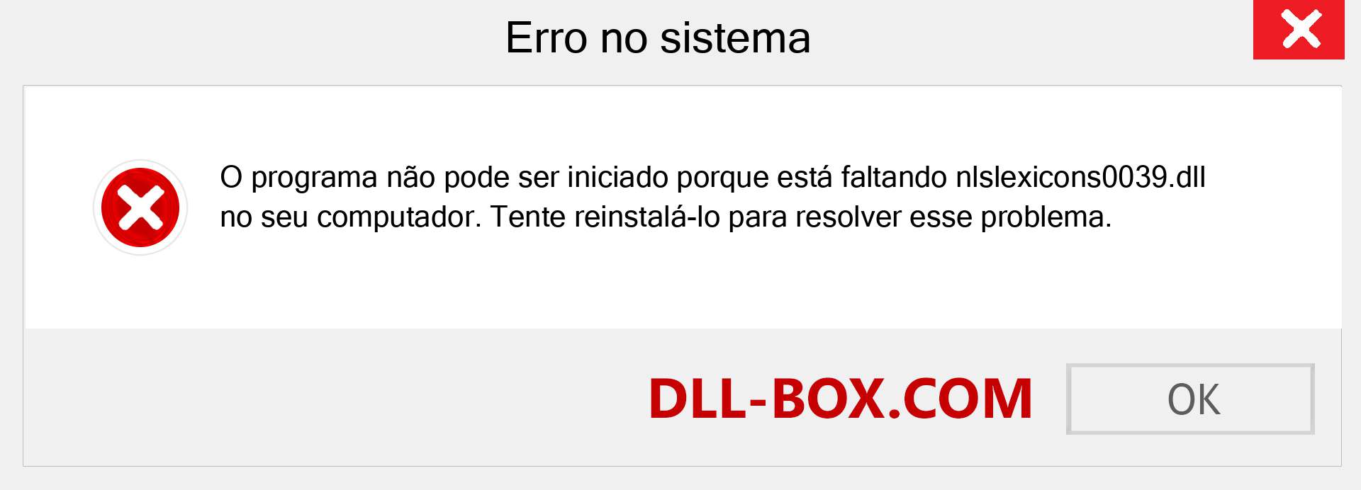 Arquivo nlslexicons0039.dll ausente ?. Download para Windows 7, 8, 10 - Correção de erro ausente nlslexicons0039 dll no Windows, fotos, imagens